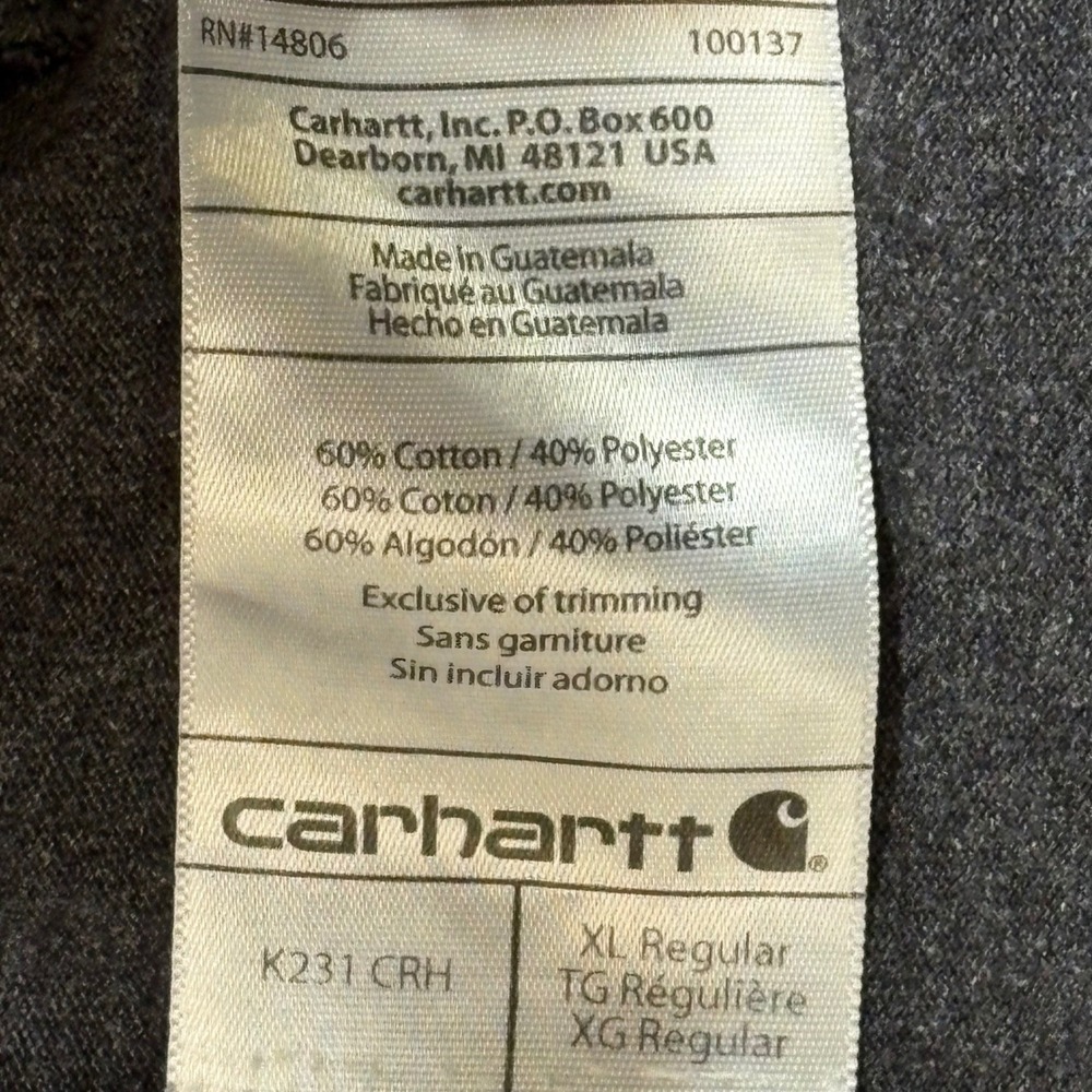 Carhartt Mens XL Long Sleeve‎ T-Shirt Charcoal Gray Orange Sleeve Logo K231 CRH - Picture 6 of 8